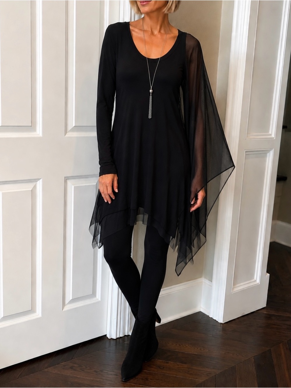 BCBGMAXAZRIA Gea Asymmetrical Tunic Dress Black S